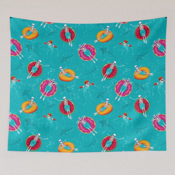 Item preview, Hot Ghoul Summer Skeletons in pool with sharks designed and sold by ExtraCaffeine.