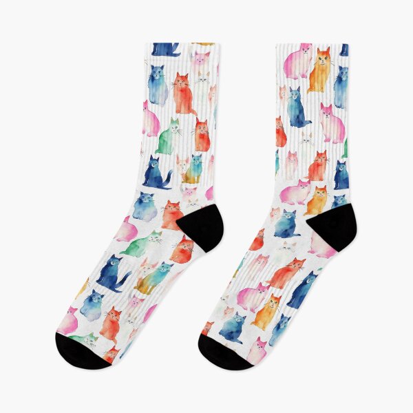 Item preview, Watercolor multicolored cat pattern designed and sold by Sunchildprints.