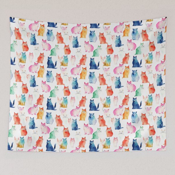 Item preview, Watercolor multicolored cat pattern designed and sold by Sunchildprints.