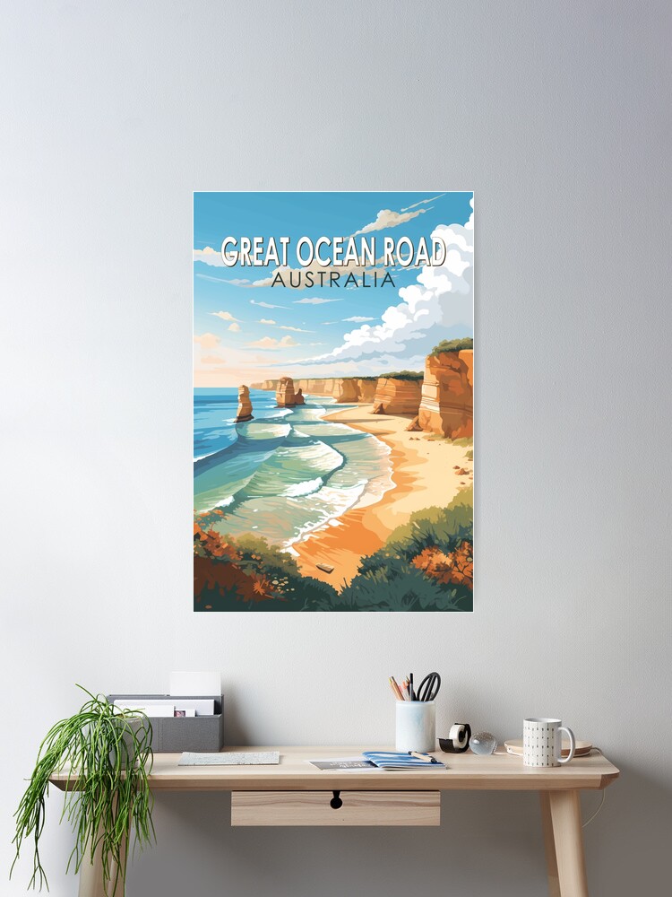 Thumbnail 2 of 3, Poster, Great Ocean Road Australia Travel Art Vintage designed and sold by KrisSidDesigns.