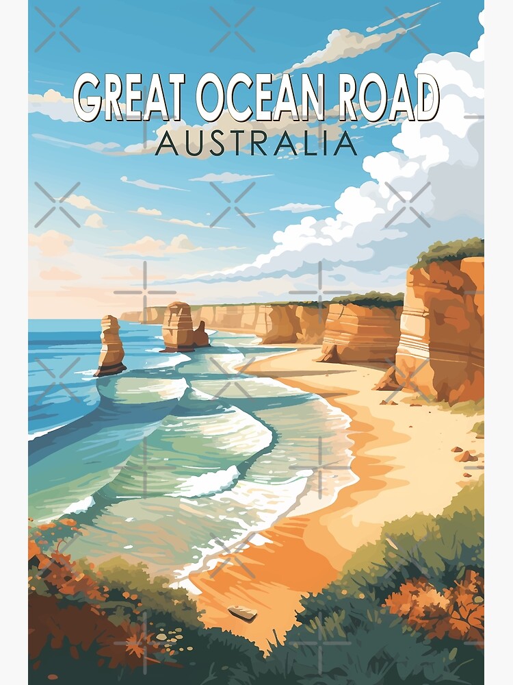Thumbnail 3 of 3, Poster, Great Ocean Road Australia Travel Art Vintage designed and sold by KrisSidDesigns.