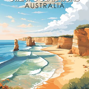 Artwork thumbnail, Great Ocean Road Australia Travel Art Vintage by KrisSidDesigns