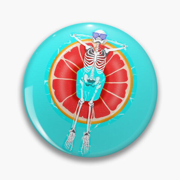 Item preview, Hot Ghoul Summer Skeleton swimming in grapefruit pool float designed and sold by ExtraCaffeine.