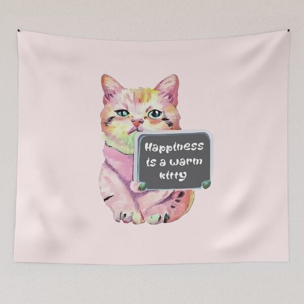 Item preview, Happiness is a warm kitty designed and sold by OneOfAQuote.