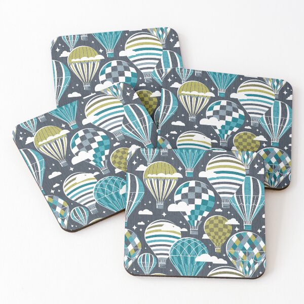 Item preview, Let your dreams fly // hale navy background hale navy bali blue split pea green and peacock blue vintage hot air balloons in the clouds  designed and sold by SelmaCardoso.