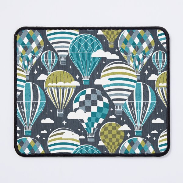 Item preview, Let your dreams fly // hale navy background hale navy bali blue split pea green and peacock blue vintage hot air balloons in the clouds  designed and sold by SelmaCardoso.