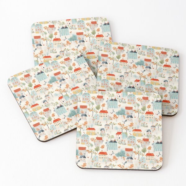 Item preview, Scandinavian swedish houses among birds and trees designed and sold by OrganicDSGN.