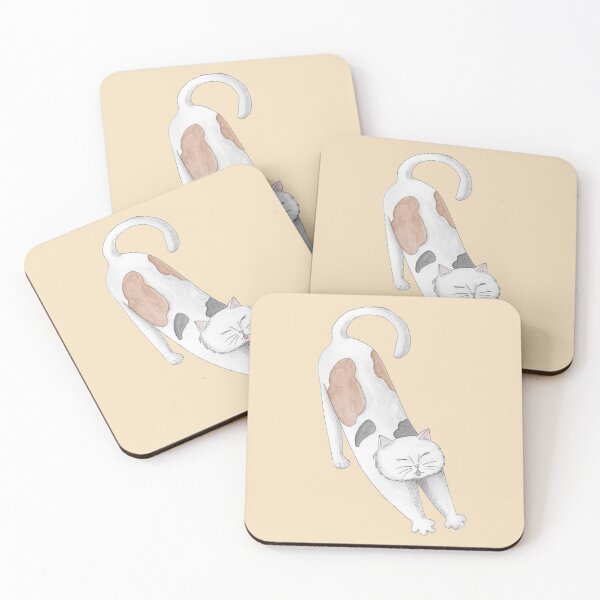 Item preview, Calico cat stretching designed and sold by Adrienne-Art.