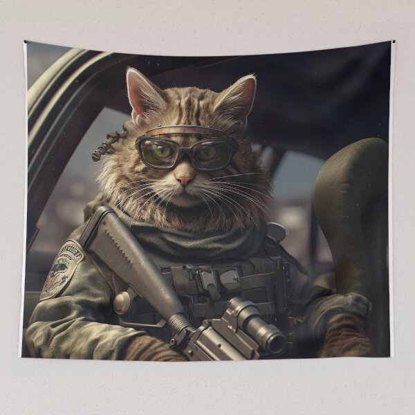 Item preview, Battle Feline - Unique Car-Riding Military Cat Illustration designed and sold by DoPrint.