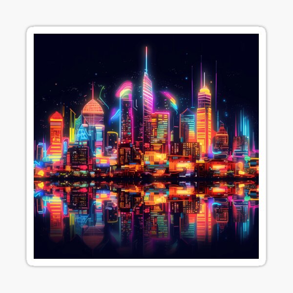 Neon Lights Cityscape Nightime Sticker