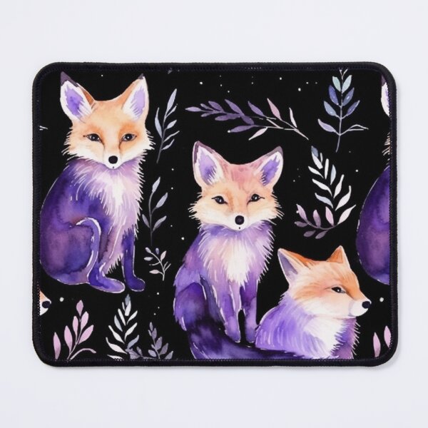 Item preview, Purple Watercolor Foxes On Black Background designed and sold by MatterToEnergy.