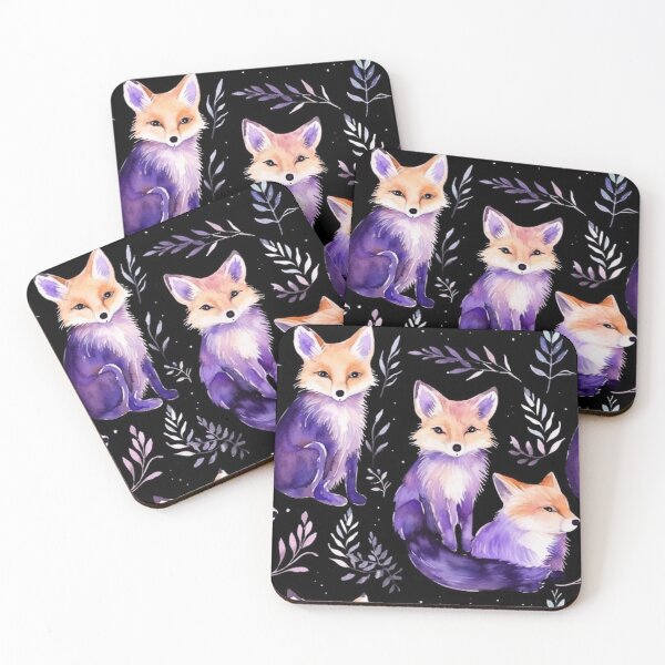 Item preview, Purple Watercolor Foxes On Black Background designed and sold by MatterToEnergy.