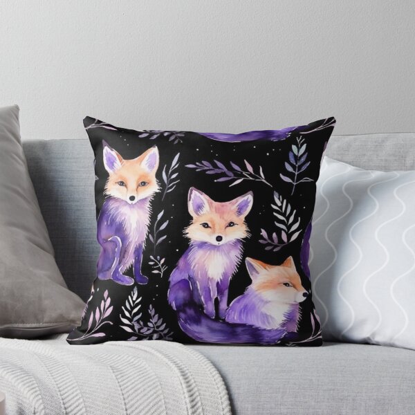 Item preview, Purple Watercolor Foxes On Black Background designed and sold by MatterToEnergy.