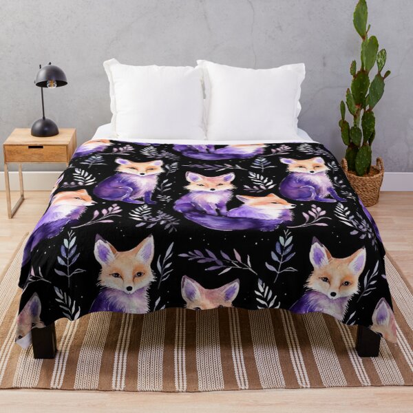 Item preview, Purple Watercolor Foxes On Black Background designed and sold by MatterToEnergy.