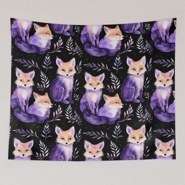 Item preview, Purple Watercolor Foxes On Black Background designed and sold by MatterToEnergy.