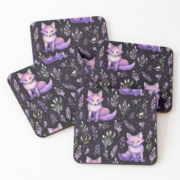 Item preview, Purple Watercolor Foxes On Black Background designed and sold by MatterToEnergy.