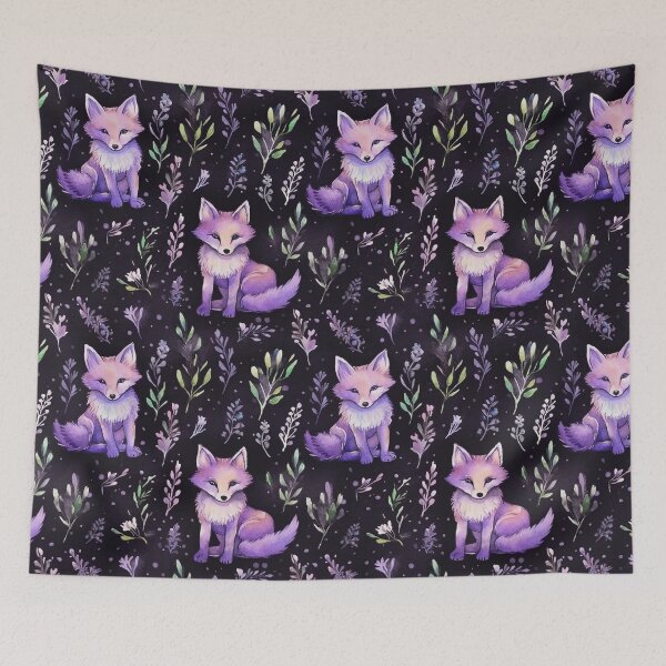Item preview, Purple Watercolor Foxes On Black Background designed and sold by MatterToEnergy.