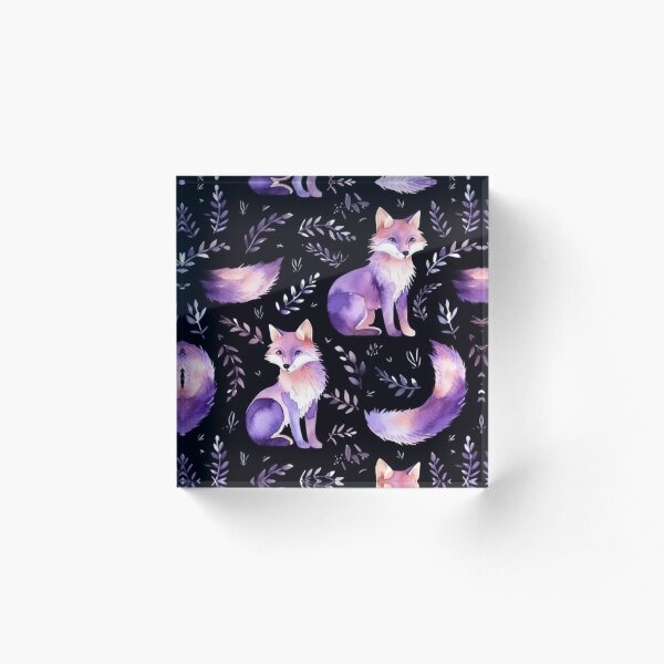 Aperçu de l'œuvre Renards aquarelles violets sur fond noir créée et vendue par MatterToEnergy.