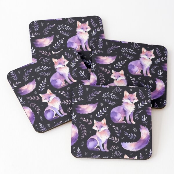 Item preview, Purple Watercolor Foxes On Black Background designed and sold by MatterToEnergy.