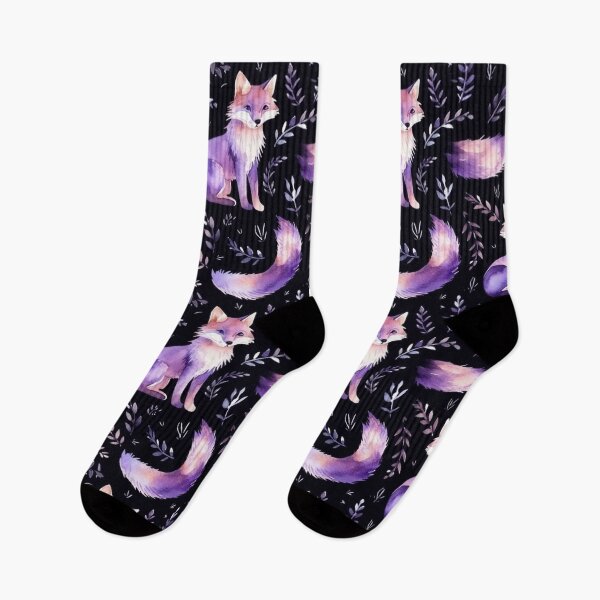 Item preview, Purple Watercolor Foxes On Black Background designed and sold by MatterToEnergy.