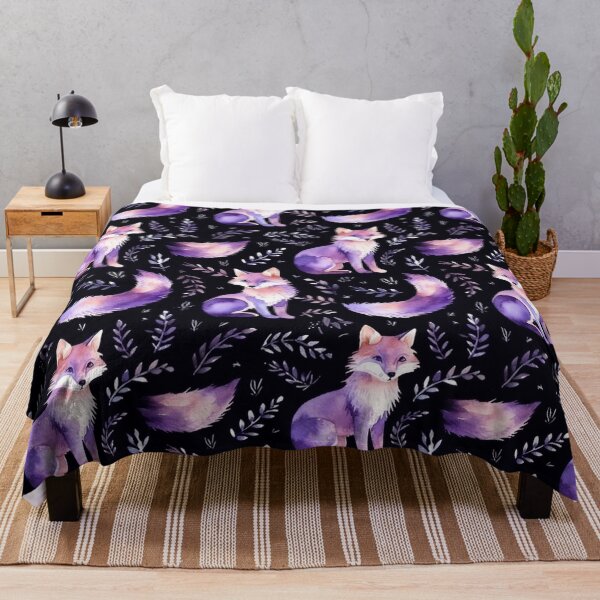 Item preview, Purple Watercolor Foxes On Black Background designed and sold by MatterToEnergy.
