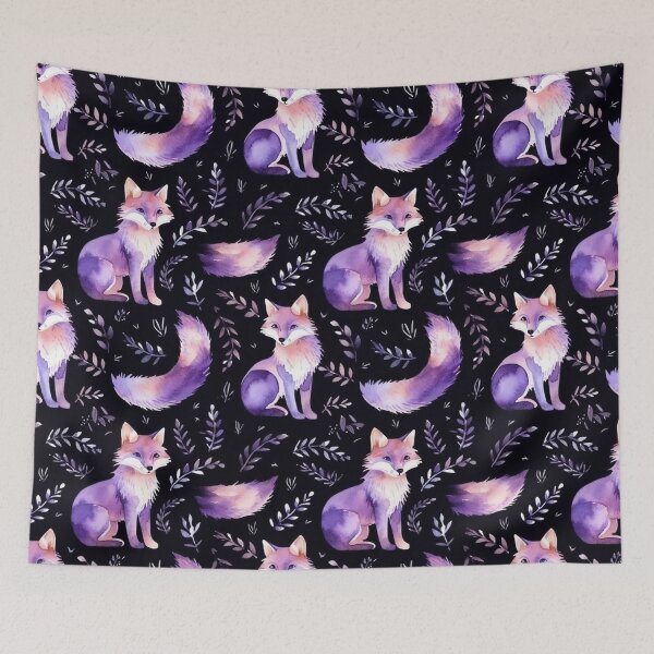 Item preview, Purple Watercolor Foxes On Black Background designed and sold by MatterToEnergy.