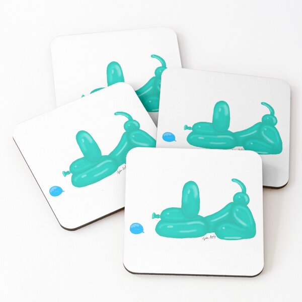 Item preview, Balloon dog playing artwork green/blue- white background designed and sold by Studio Lydia  Lovely.