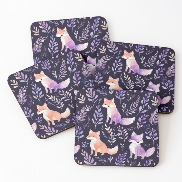 Item preview, Purple Watercolor Foxes On Black Background designed and sold by MatterToEnergy.