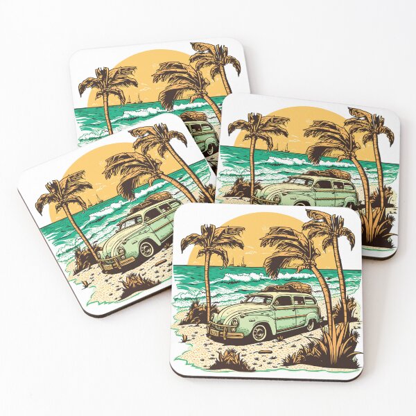 Item preview, Serene Beach Sunset with a Stunning Vintage Car, Perfect for Classic Car Enthusiasts and Beach Lovers designed and sold by QualityQuest.