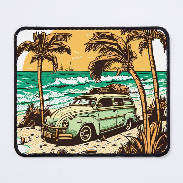 Item preview, Serene Beach Sunset with a Stunning Vintage Car, Perfect for Classic Car Enthusiasts and Beach Lovers designed and sold by QualityQuest.