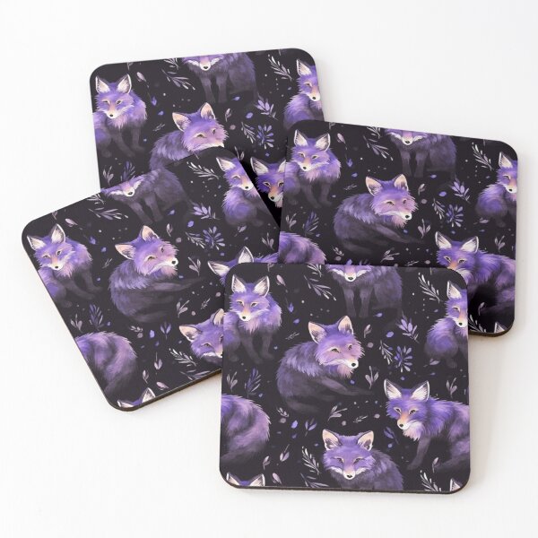 Item preview, Purple Watercolor Foxes On Black Background designed and sold by MatterToEnergy.
