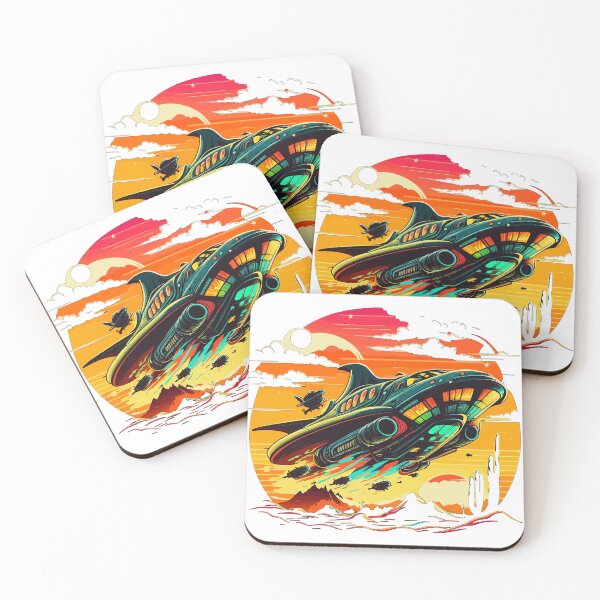 Item preview, Retro UFO Encounter - Majestic Spaceship Soaring Over Cactus Desert designed and sold by QualityQuest.