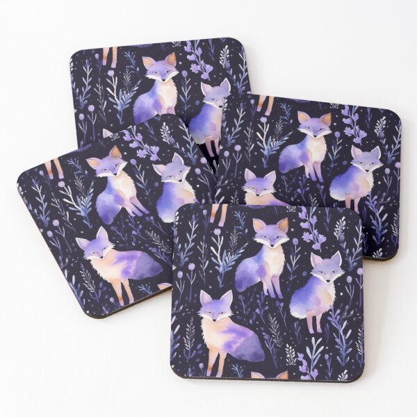 Item preview, Purple Watercolor Foxes On Black Background designed and sold by MatterToEnergy.