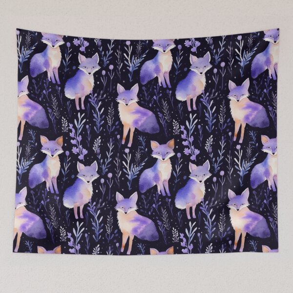 Item preview, Purple Watercolor Foxes On Black Background designed and sold by MatterToEnergy.
