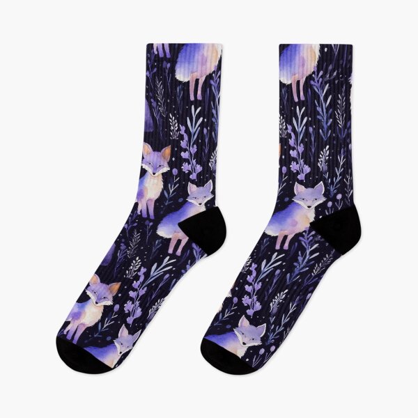 Item preview, Purple Watercolor Foxes On Black Background designed and sold by MatterToEnergy.