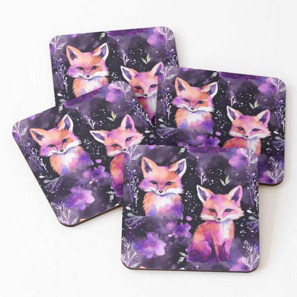 Item preview, Purple Watercolor Foxes On Black Background designed and sold by MatterToEnergy.
