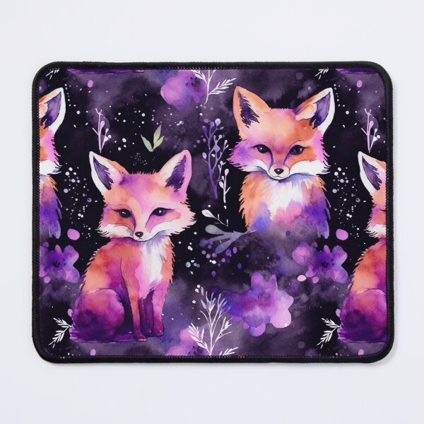 Item preview, Purple Watercolor Foxes On Black Background designed and sold by MatterToEnergy.