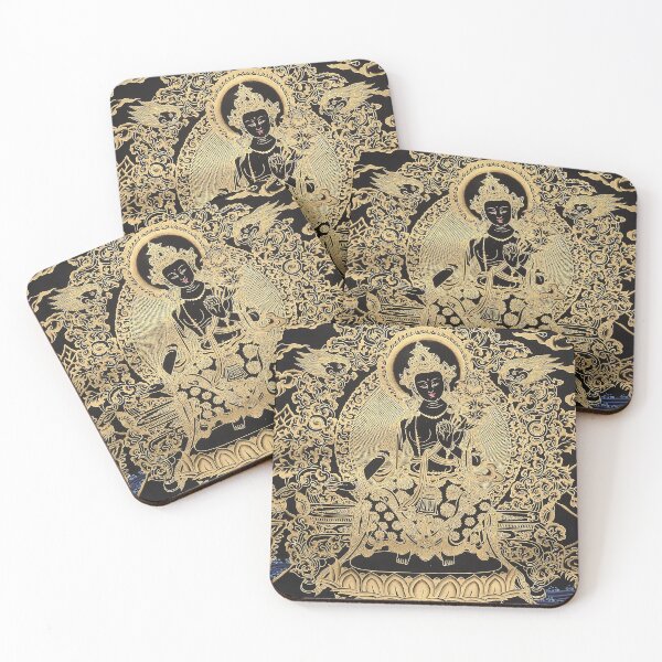 Item preview, Mandala 178 Green Tara Gold Black Thangka designed and sold by GuyBlank.