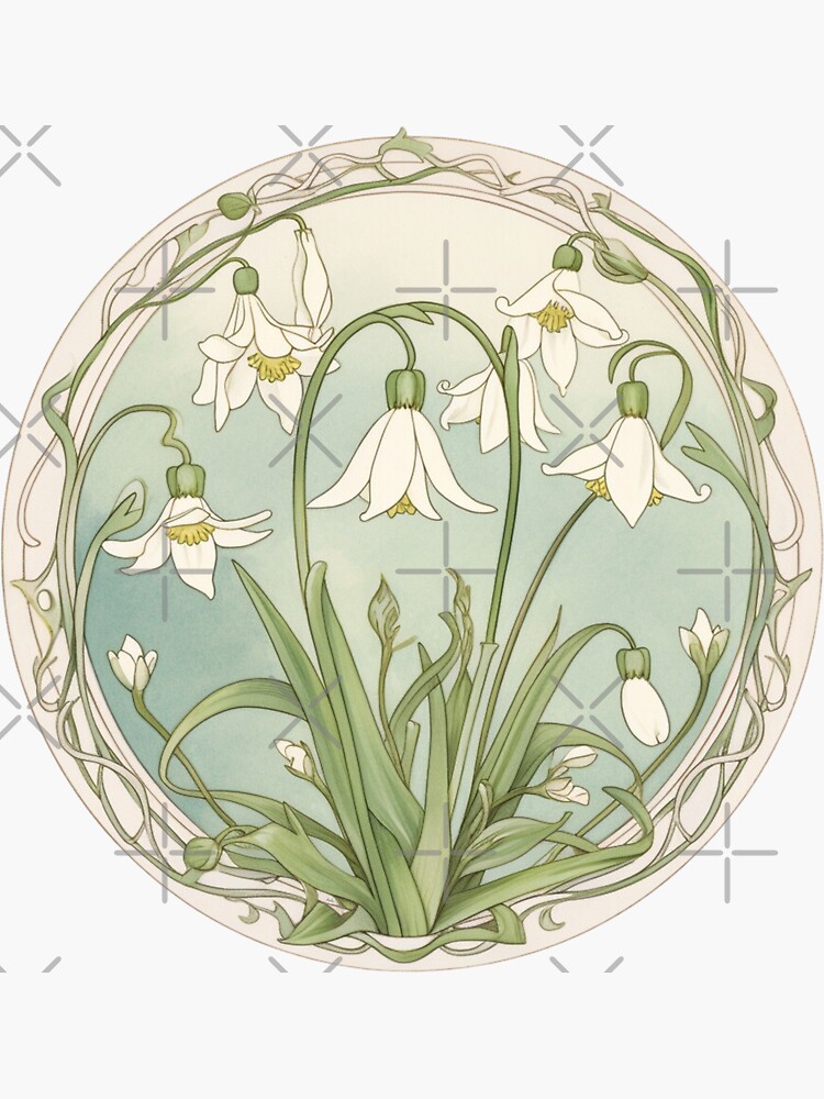 Art Nouveau Inspired Blooming Spring Snowdrops | Sticker