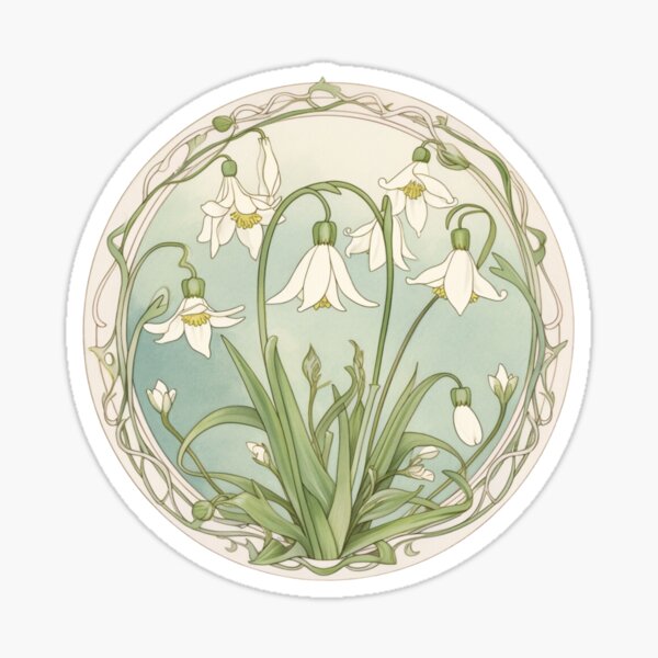Artikel-Vorschau von Jugendstil-inspirierte blühende Frühlingsschneeglöckchen, designt und verkauft von DarlaEdnaFleur.