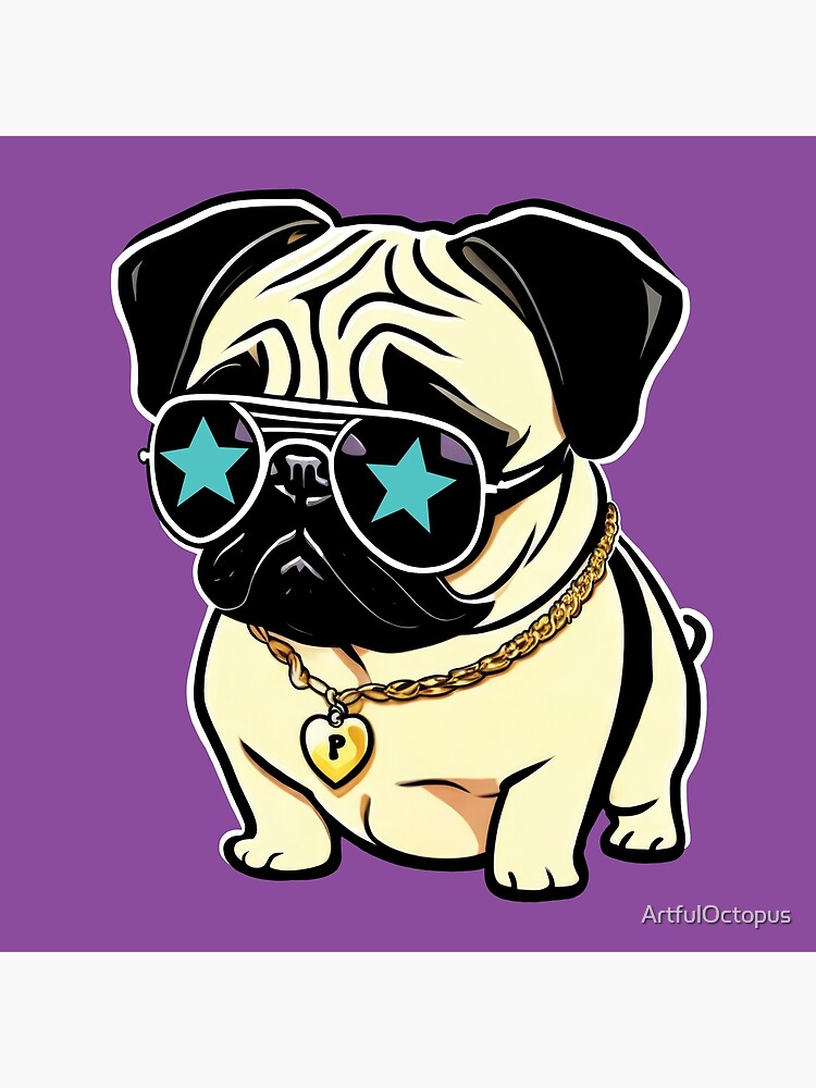 Cool pug dog design - A painted illustration of a cute, little pug dog with  sunglasses and a gold chain. | Canvas Print