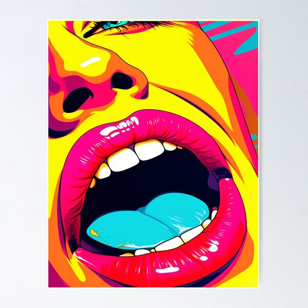 Item preview, Pop Art Delight: Vibrant Woman with Open Mouth | Digital Print in Bold Colors designed and sold by RASC23.