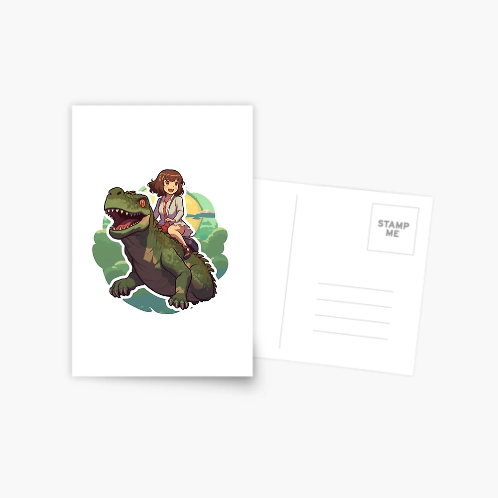 Cute Anime Girl On a Dinosaur | Postcard