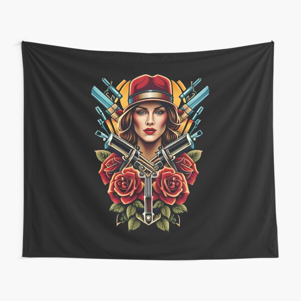Girl with flowers tattoo Tapestry