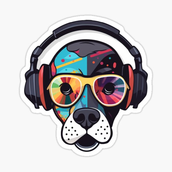 Dog Wearing Headphones Listening to Music Sticker for Sale by objectiveuno