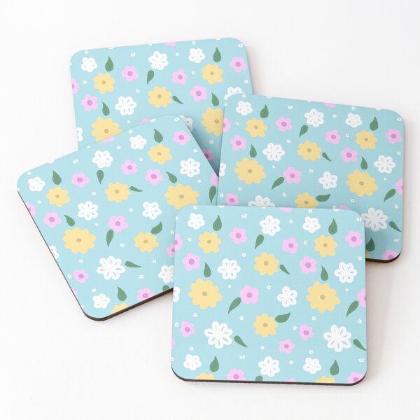 Item preview, Cute Pastel Teal Blue and Yellow Flower Print designed and sold by MagicallyStagey.