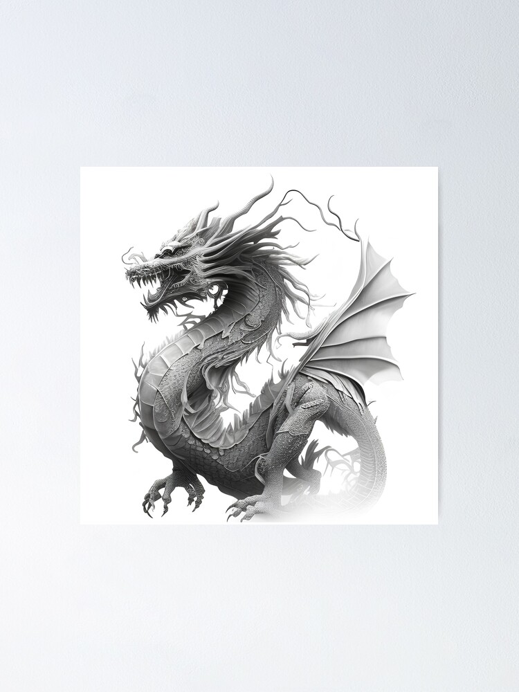 Chinese Dragon drawing Poster for Sale by Pencil-Art