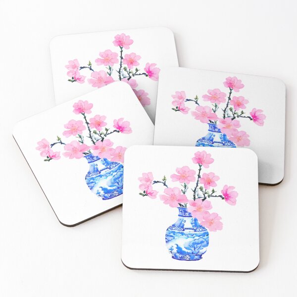 Item preview, Cherry blossom in blue and white chinoiserie jar designed and sold by SophieClimaArt.