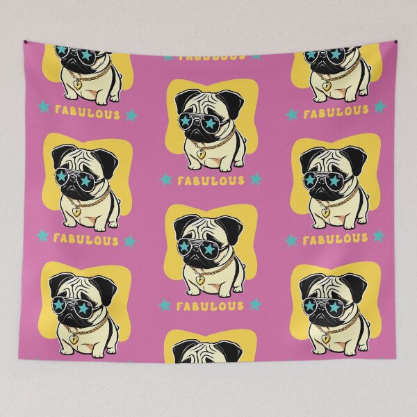Item preview, Cool pug dog graphic design with 'Fabulous' text - An illustration of a cute, little pug dog with sunglasses and a gold chain. designed and sold by ArtfulOctopus.