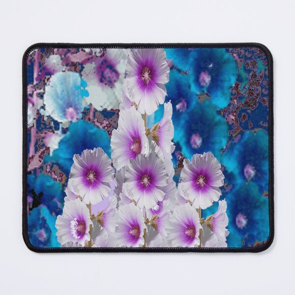 Item preview, BLUE-WHITE HOLLYHOCKS GARDEN ABSTRACT ART designed and sold by sharlesart.